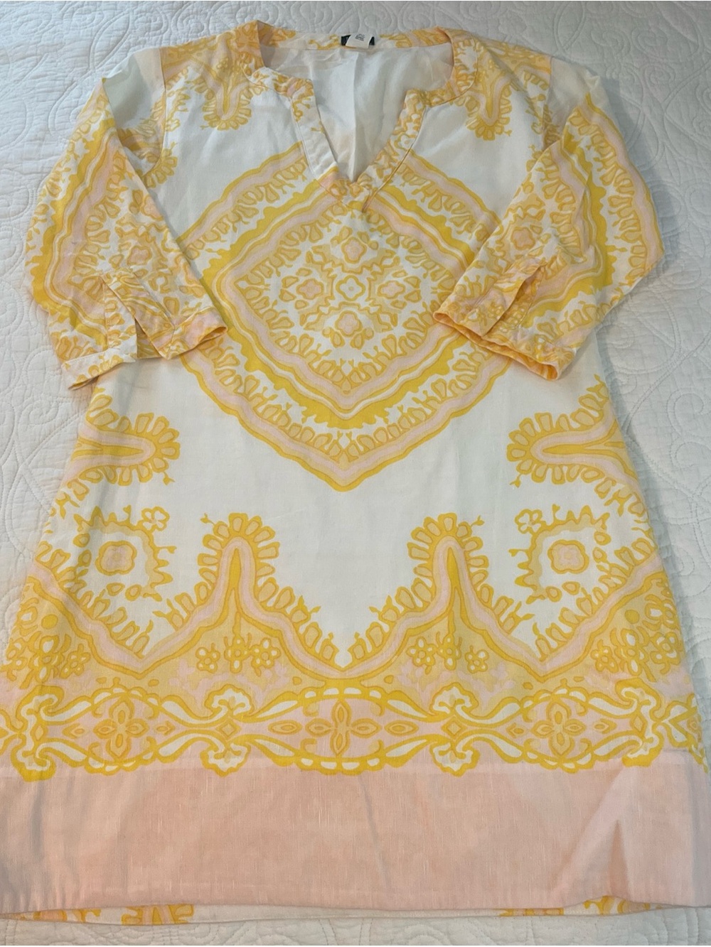 J. Crew White Tunic with Yellow Geometric Print